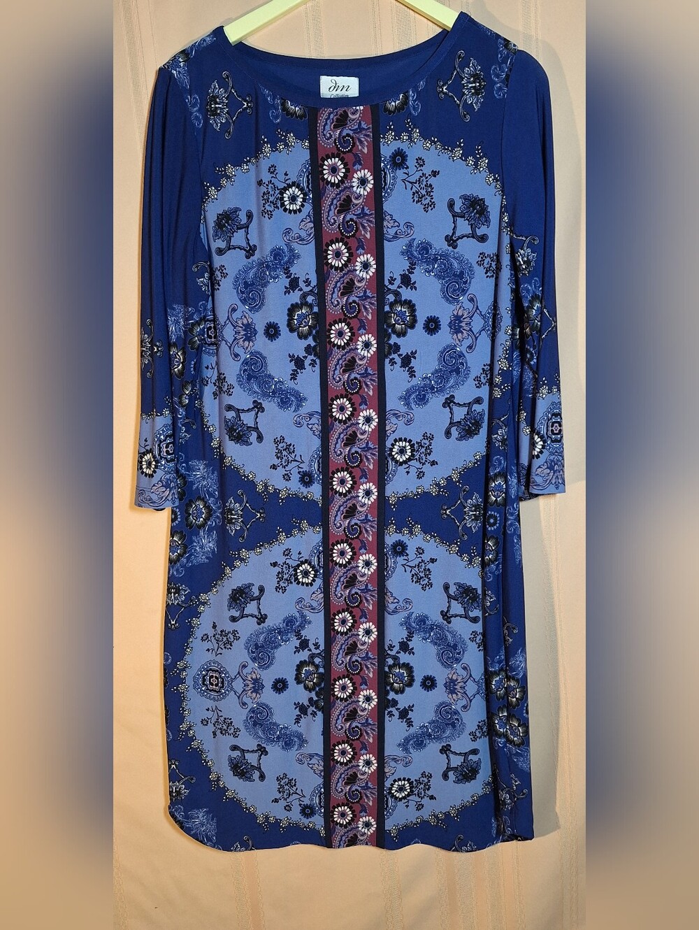DM Collection Blue Paisley Print Long Sleeve Dress